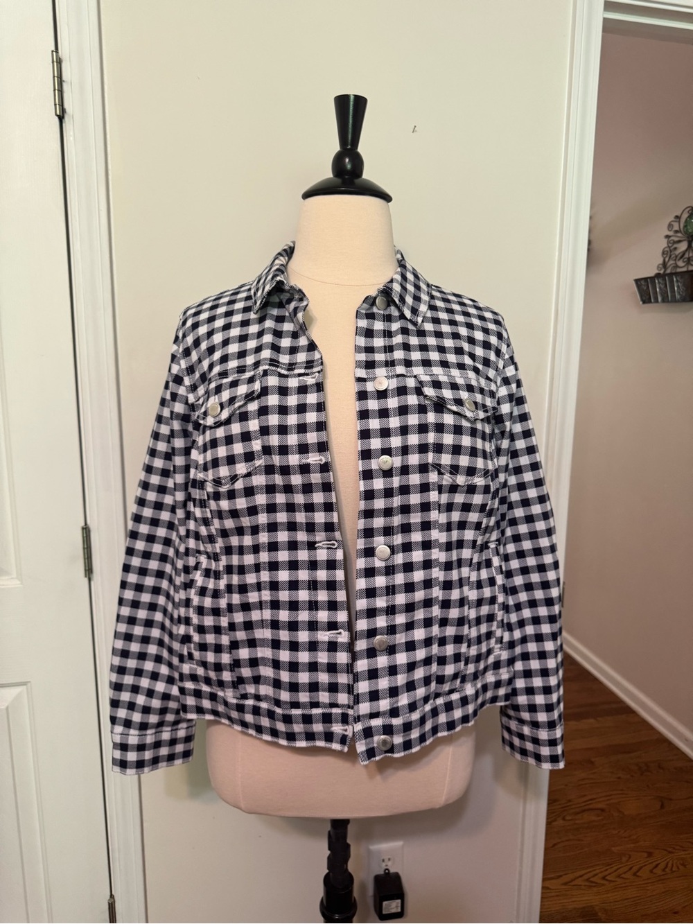 Kim Rogers Blue and White Gingham Button Jacket